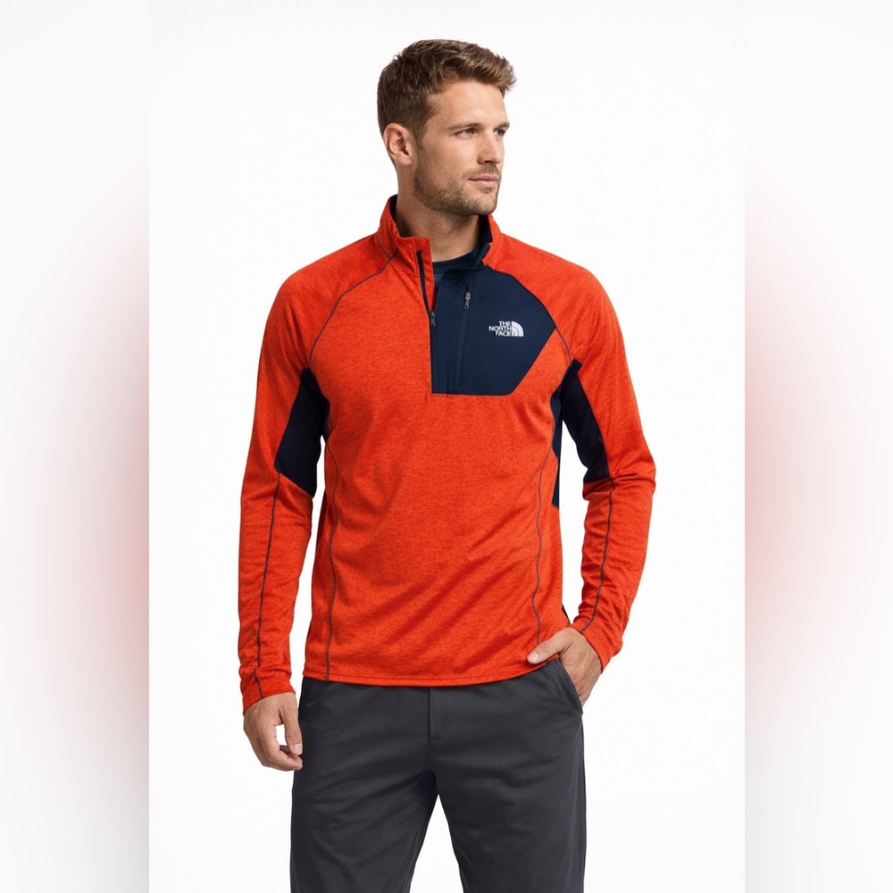 The North Face FlashDry Men’s Medium 1/4 Zip Pullover Orange Navy Athletic Top
